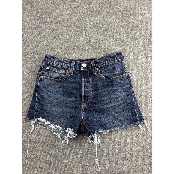 Levi's 501 Shorts Womens 27 Denim Button Fly High Rise Cutoff Raw Hem Frayed - Picture 1 of 9